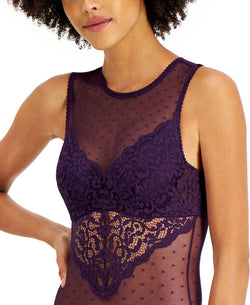 Inc International Concepts Wo Cupped Swiss Dot Thong Bodysuit Purple Dynasty thumbnail 2