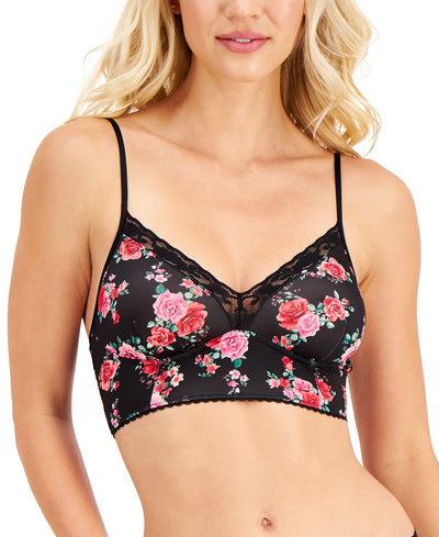 Inc International Concepts Wo Lace-trim Bralette Black Floral