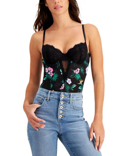 Inc International Concepts Wo Printed Lace-cup Bodysuit Tropical Floral thumbnail 4
