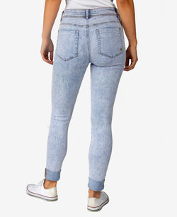 Indigo Rein Juniors' Curvy Rolled-cuff Acid-wash Skinny Jeans Medium Blue thumbnail 2