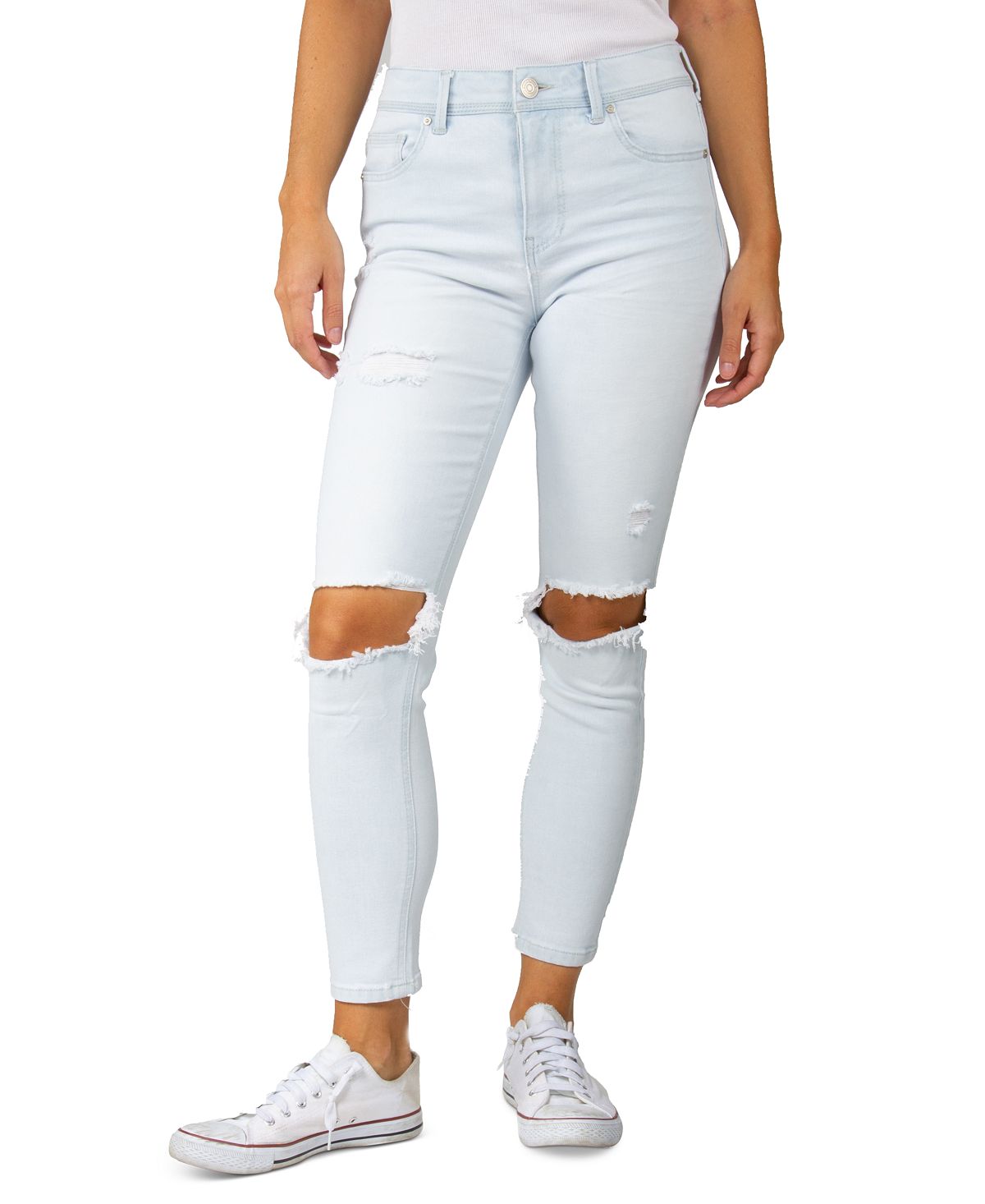 Indigo Rein Juniors High Rise Distressed-knee Skinny Jeans Light Blue