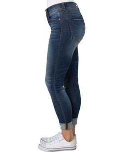 Indigo Rein Juniors' Roll-cuff Skinny Jeans Dark Blue thumbnail 3