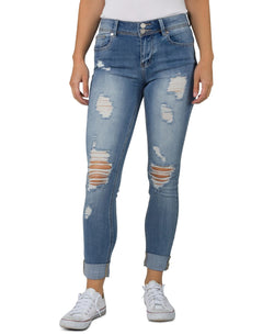 Indigo Rein Juniors' Roll-cuff Skinny Jeans Medium Blue thumbnail 1