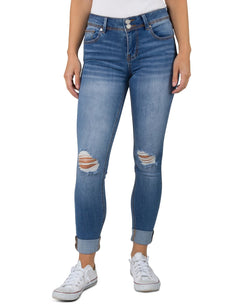 Indigo Rein Juniors' Roll-cuff Skinny Jeans Medium Blue thumbnail 1