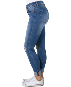 Indigo Rein Juniors' Roll-cuff Skinny Jeans Medium Blue thumbnail 3