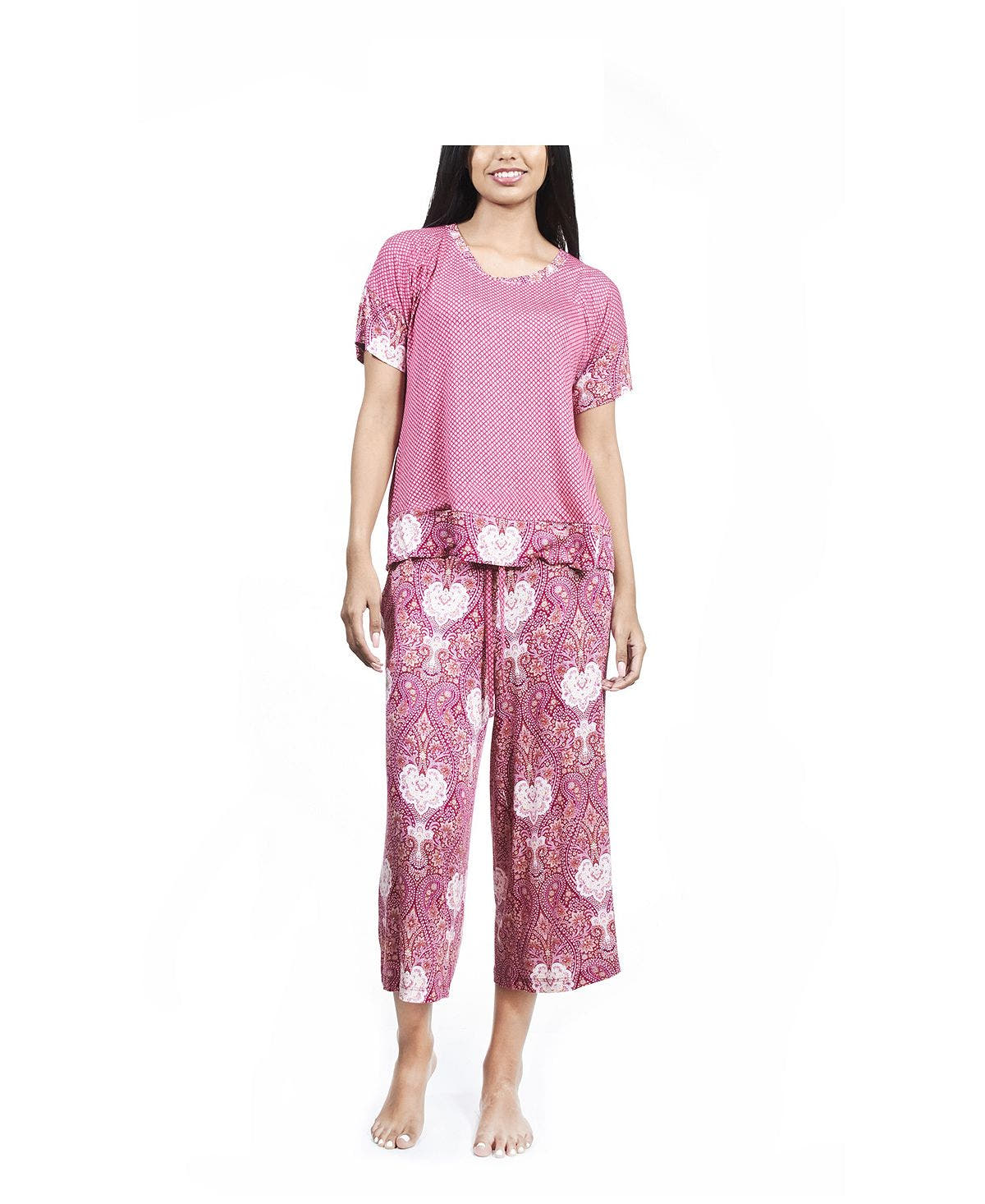 Ink+ivy Ink+ivy Combo Tee With The Capri Set Fuchsia