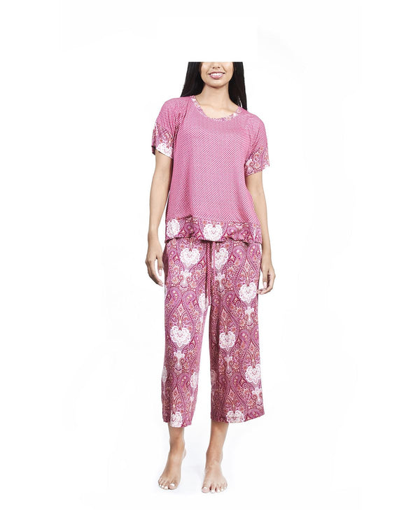 Ink+ivy Ink+ivy Combo Tee With The Capri Set Fuchsia