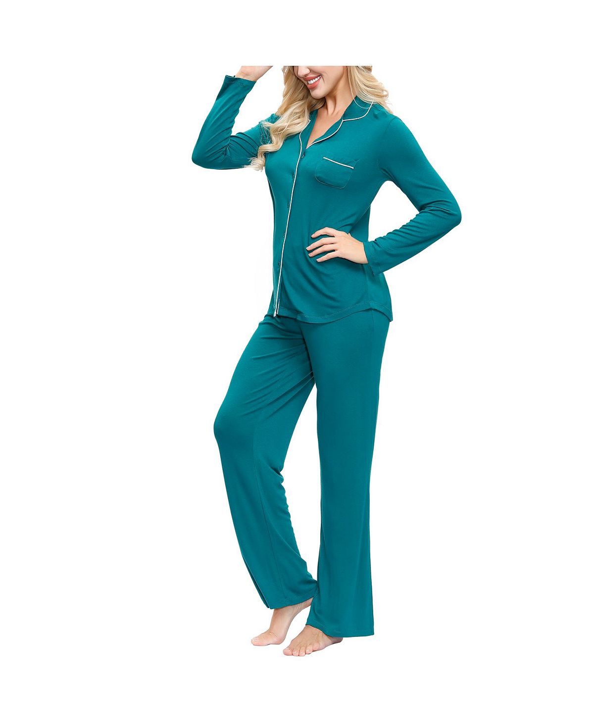 Ink+ivy Ink+ivy Wo Notch Collar Pajama Top And Pant Set Evergreen