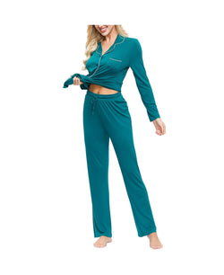 Ink+ivy Ink+ivy Wo Notch Collar Pajama Top And Pant Set Evergreen thumbnail 4