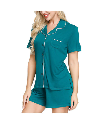 Ink+ivy Ink+ivy Wo Notch Pajama Top And Short Set Evergreen