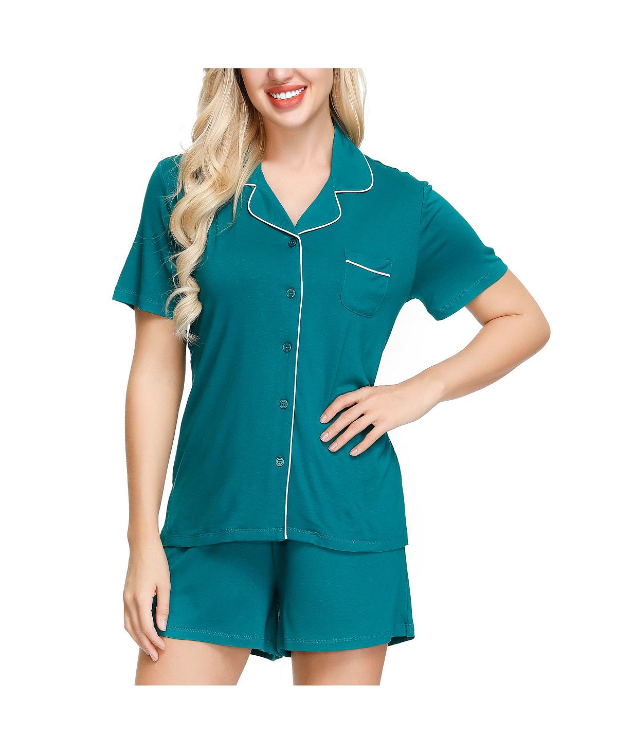 Ink+ivy Ink+ivy Wo Notch Pajama Top And Short Set Evergreen