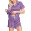 Ink+ivy Ink+ivy Wo Short Sleeve Notch Collar Pajama Top And Short Set Purple