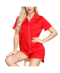 Ink+ivy Ink+ivy Wo Short Sleeve Notch Collar Pajama Top And Short Set Red thumbnail 4