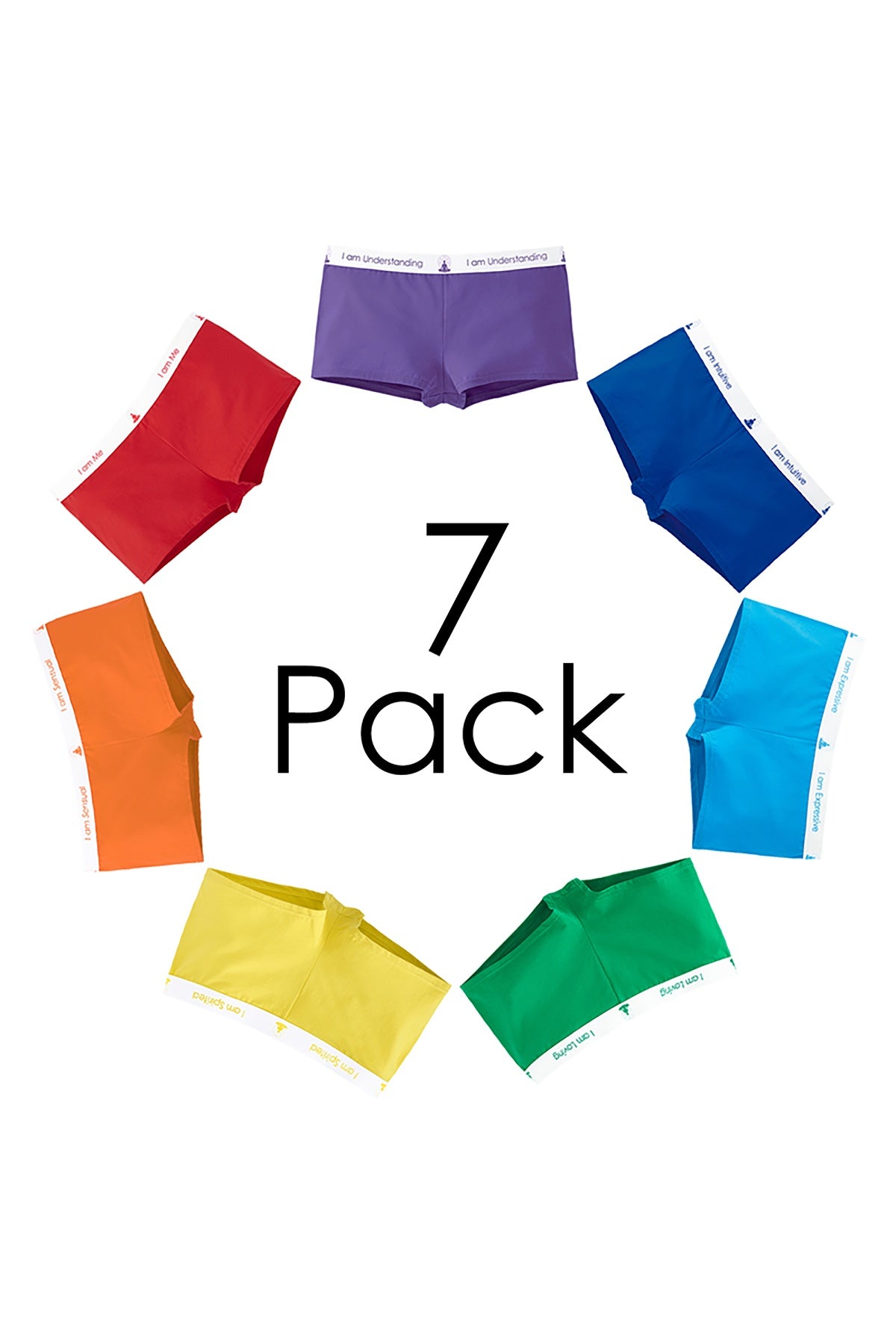 InnerBalanceWear 7-Chakra Affirmation Boyshort 7-Pack Set