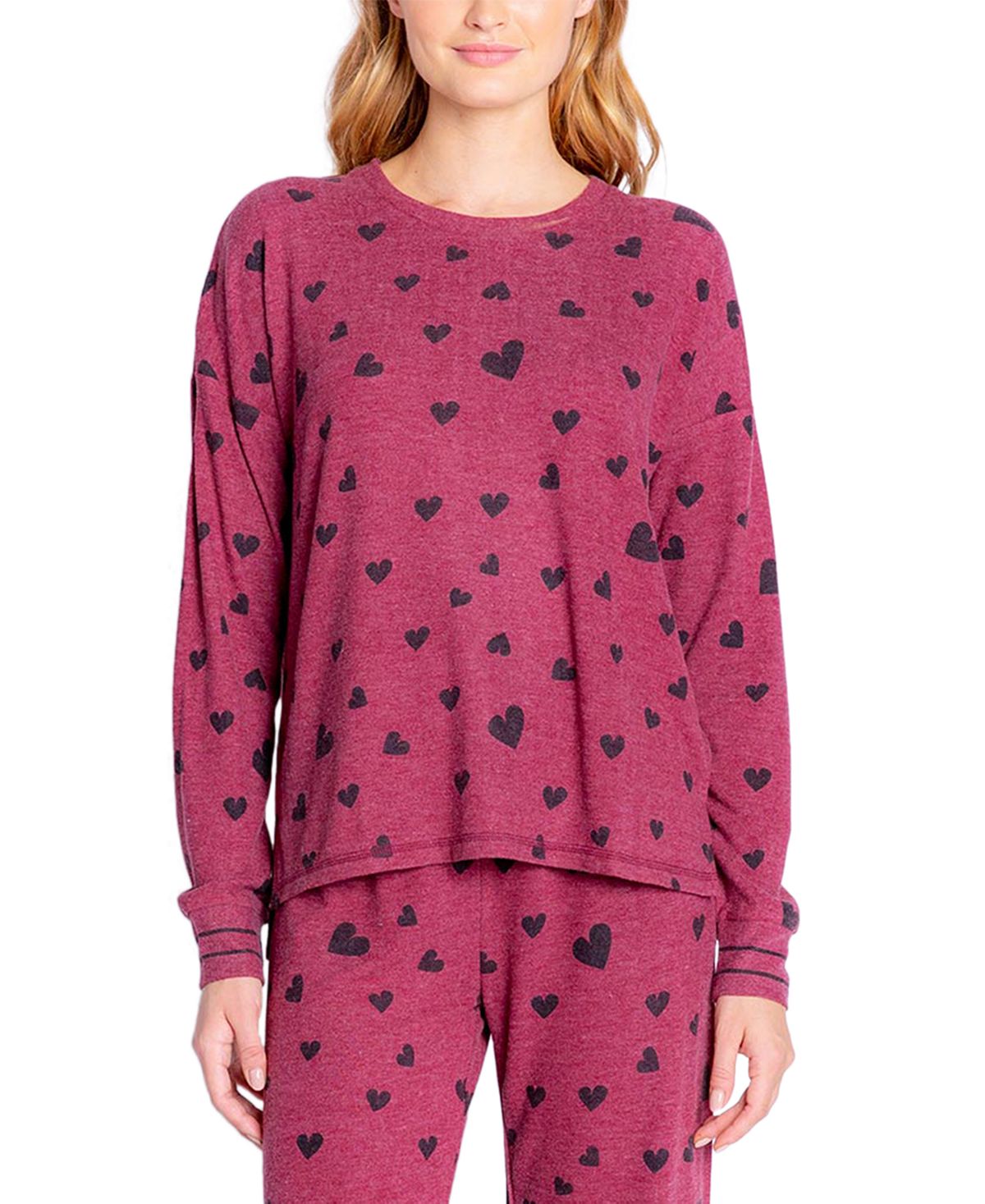 Insomniax Butter Jersey Long Sleeve Crewneck Pajama Top Wine