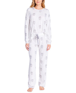 Insomniax Butter Jersey Printed Long-sleeve Pajama Top Heather Cl thumbnail 3