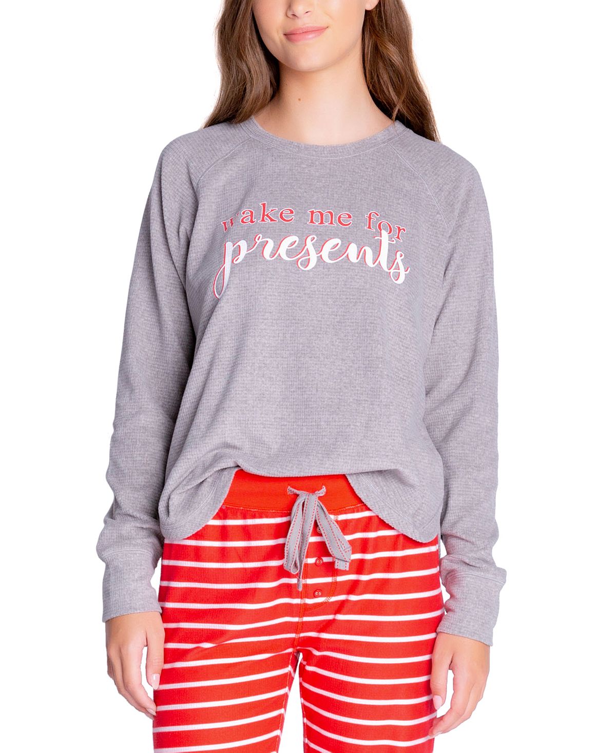 Insomniax Printed Long Sleeve Pajama Top Heather Grey