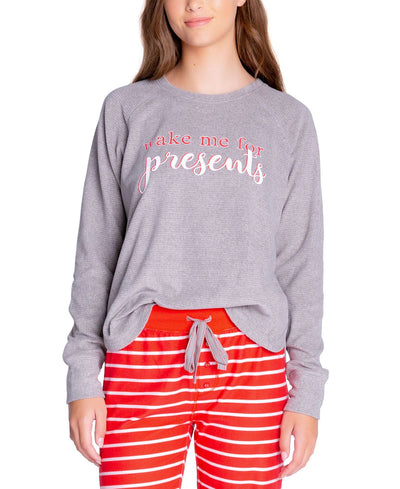 Insomniax Printed Long Sleeve Pajama Top Heather Grey