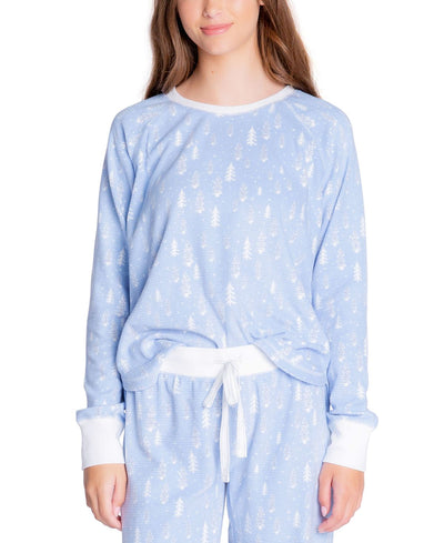 Insomniax Printed Long Sleeve Pajama Top Sky Blue