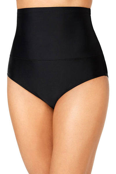 Island Escape Black High-Waist Tummy Control-Top Bikini Bottom