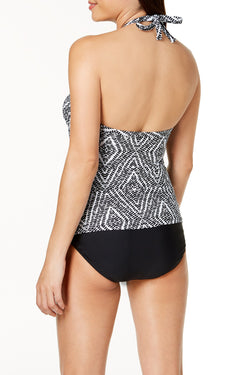 Island Escape Black/White Diamond Bay High-Neck Macrame Tankini Top thumbnail 4