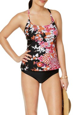 Island Escape Black 'Zen Gardens' Strappy-Back Push-Up Tankini Top thumbnail 4