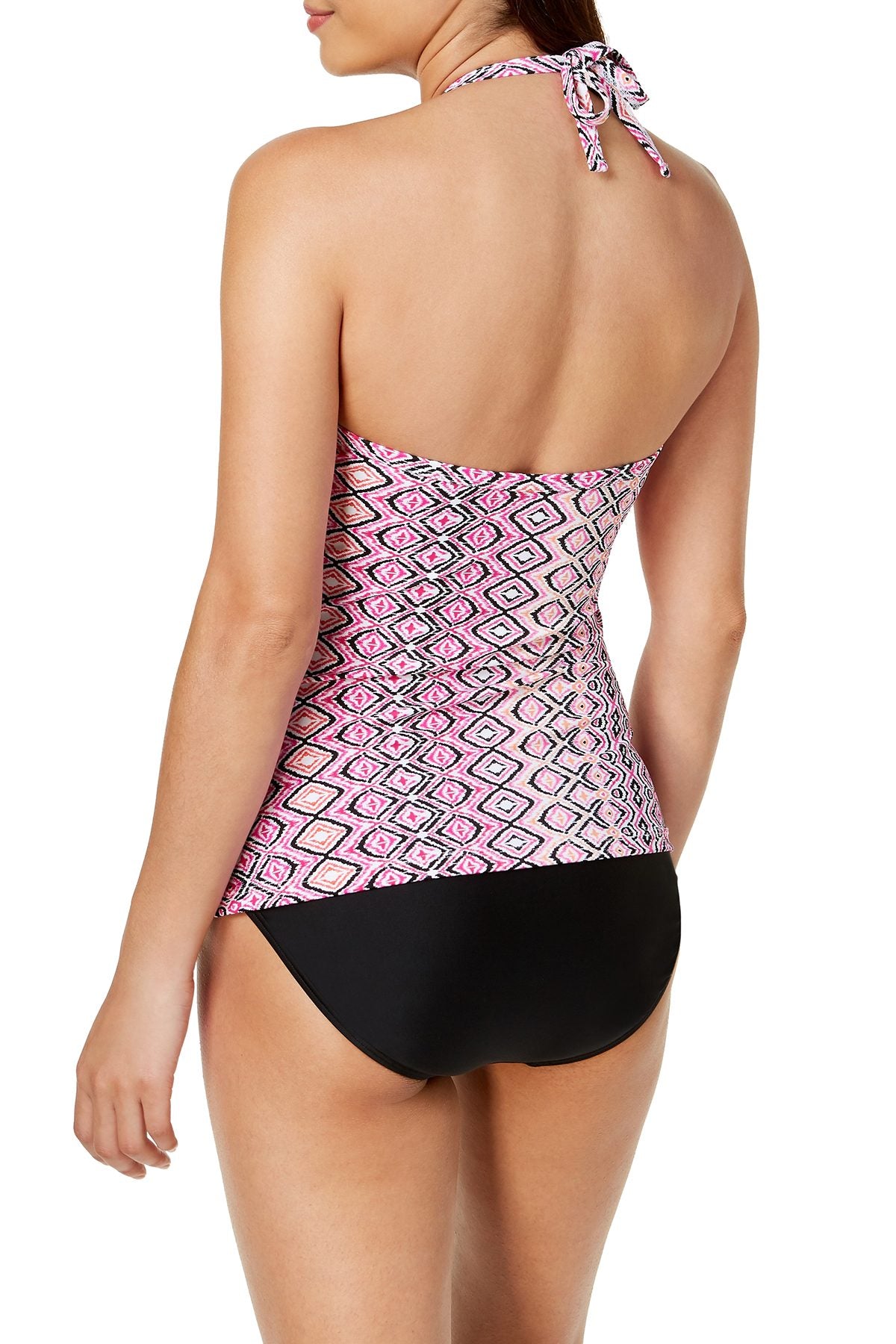 Island Escape Cabo Sands High Neck Tankini Top in Fuchsia/Black