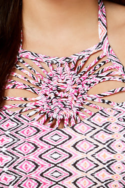 Island Escape Cabo Sands High Neck Tankini Top in Fuchsia/Black thumbnail 4