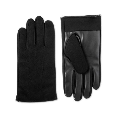 Isotoner Mens Sleek Heat Faux Leather Plaid Driving Gloves Black M Black