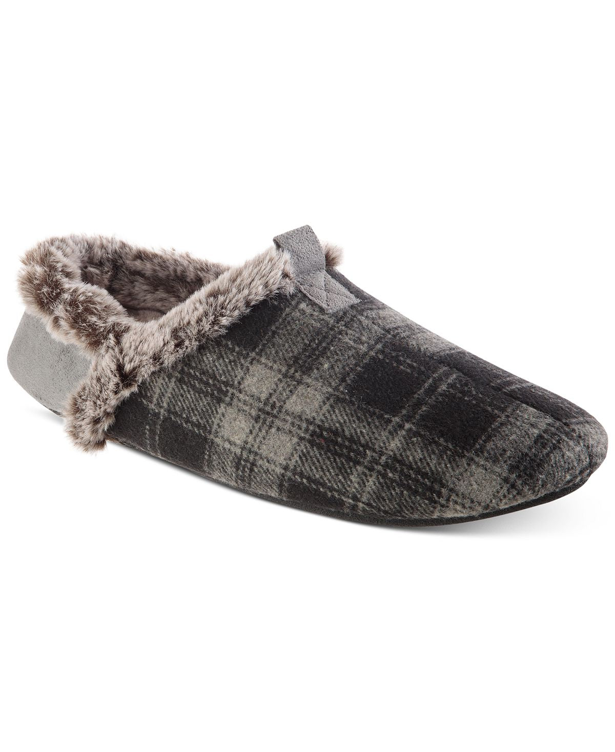 Isotoner Plaid Faux Fur Slippers Black