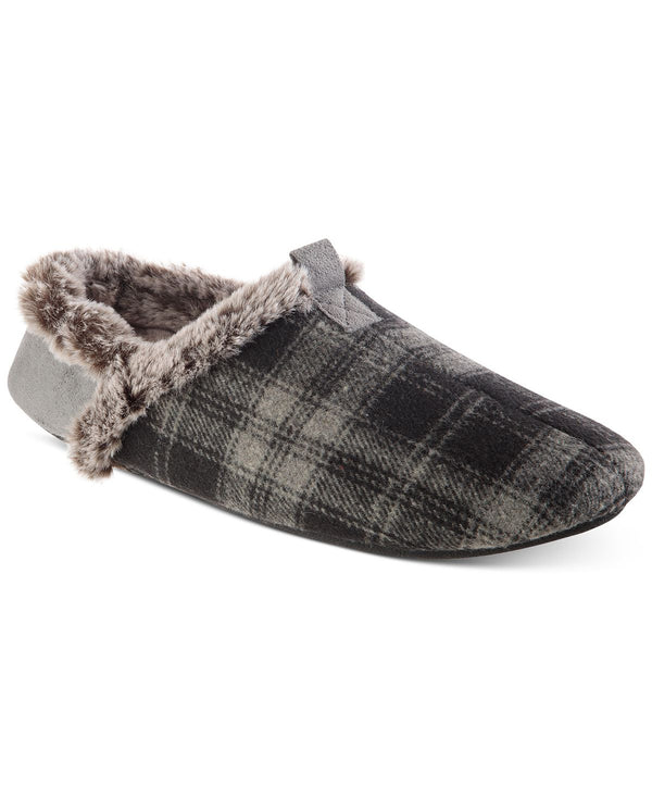 Isotoner Plaid Faux Fur Slippers Black