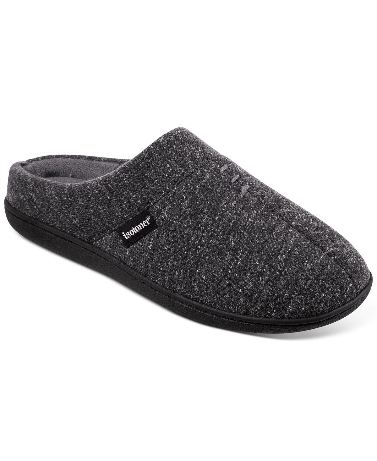 Isotoner Preston Heather Knit Hoodback Slippers Dark Charcoal Heather