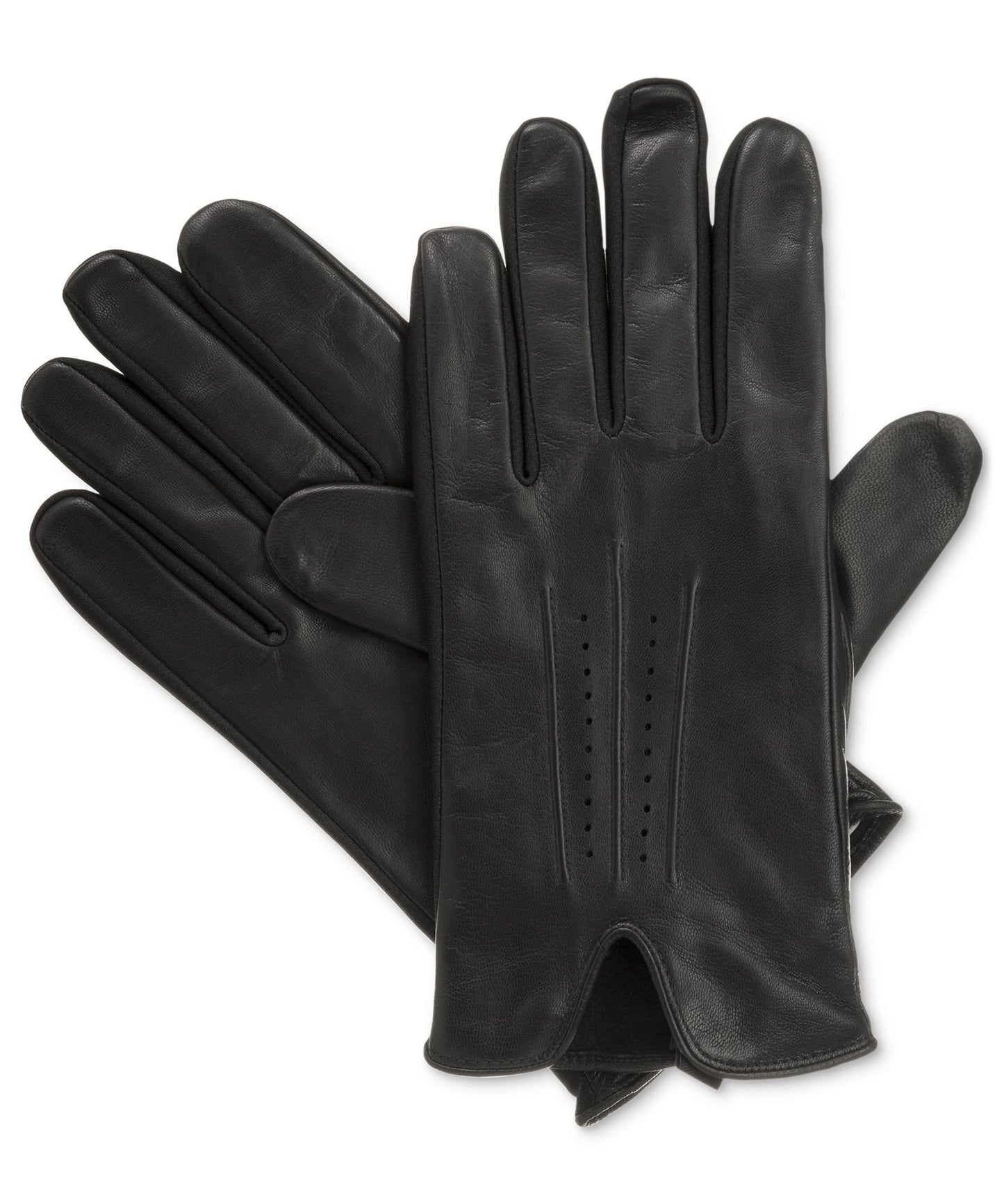 Isotoner Signature Black THERMAflex SmarTouch Stretch-Leather With Perfs And Watch Vent