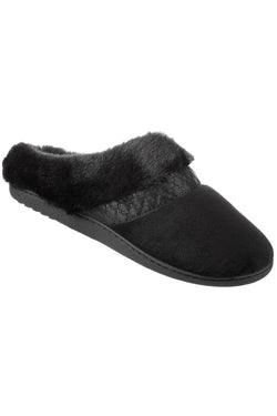 Isotoner Signature Black Velour/Faux-Fur Enhanced Heel Cushion Slippers thumbnail 4