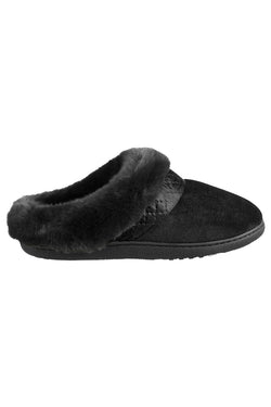 Isotoner Signature Black Velour/Faux-Fur Enhanced Heel Cushion Slippers thumbnail 2