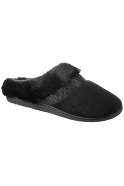 Isotoner Signature Black Velour/Faux-Fur Enhanced Heel Cushion Slippers thumbnail 3