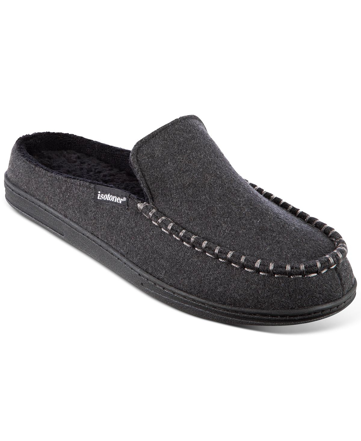 Isotoner Signature Grady Hood-back Moccasins Slippers Dark Charcoal Heather