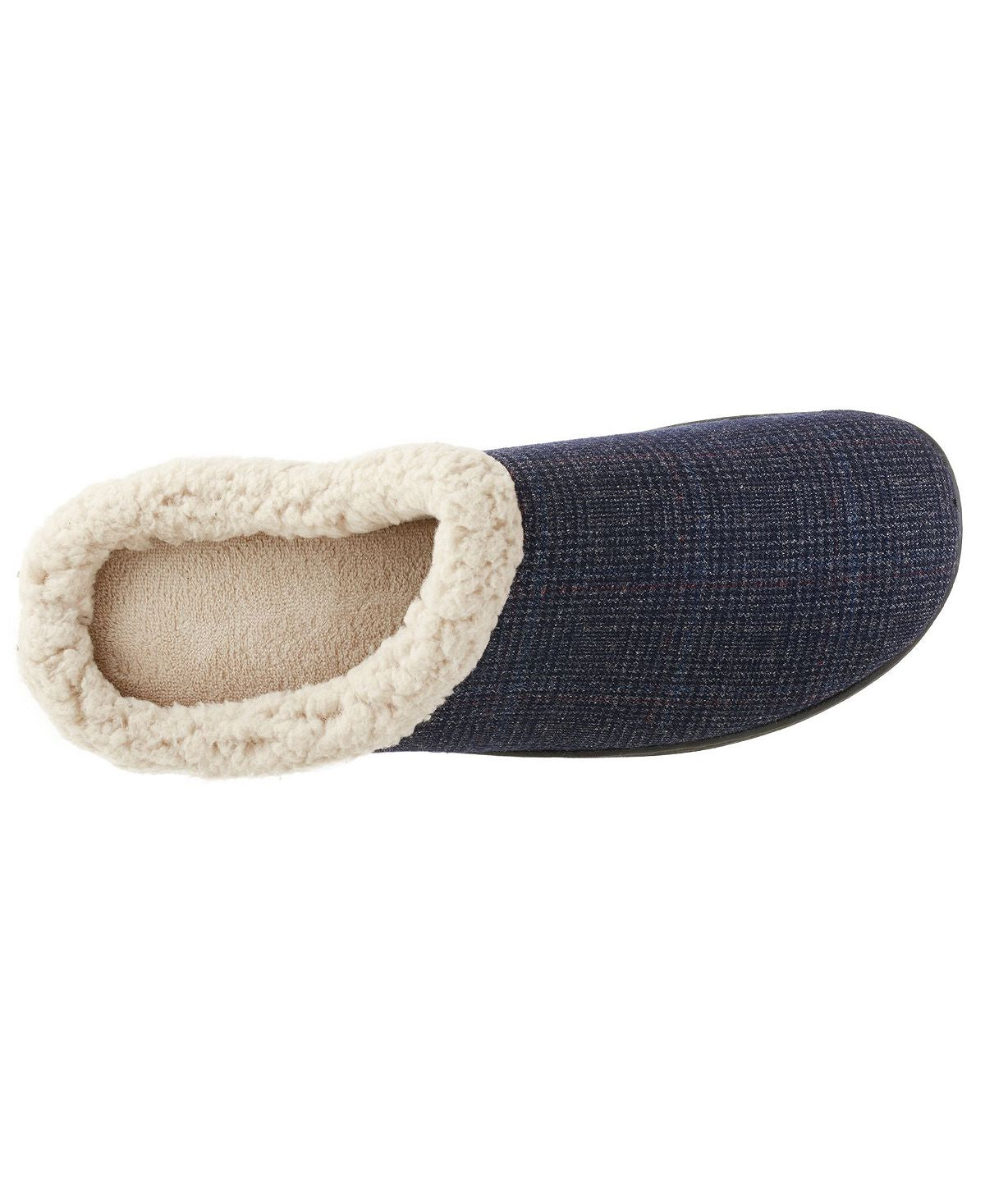 Isotoner Signature Memory Foam Glen Plaid Tanner Hoodback Slippers Navy
