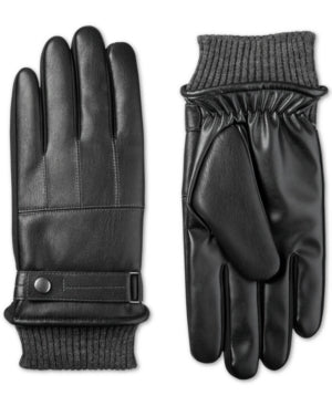 Isotoner Signature Men's Faux-Leather Knit-Cuff Gloves
