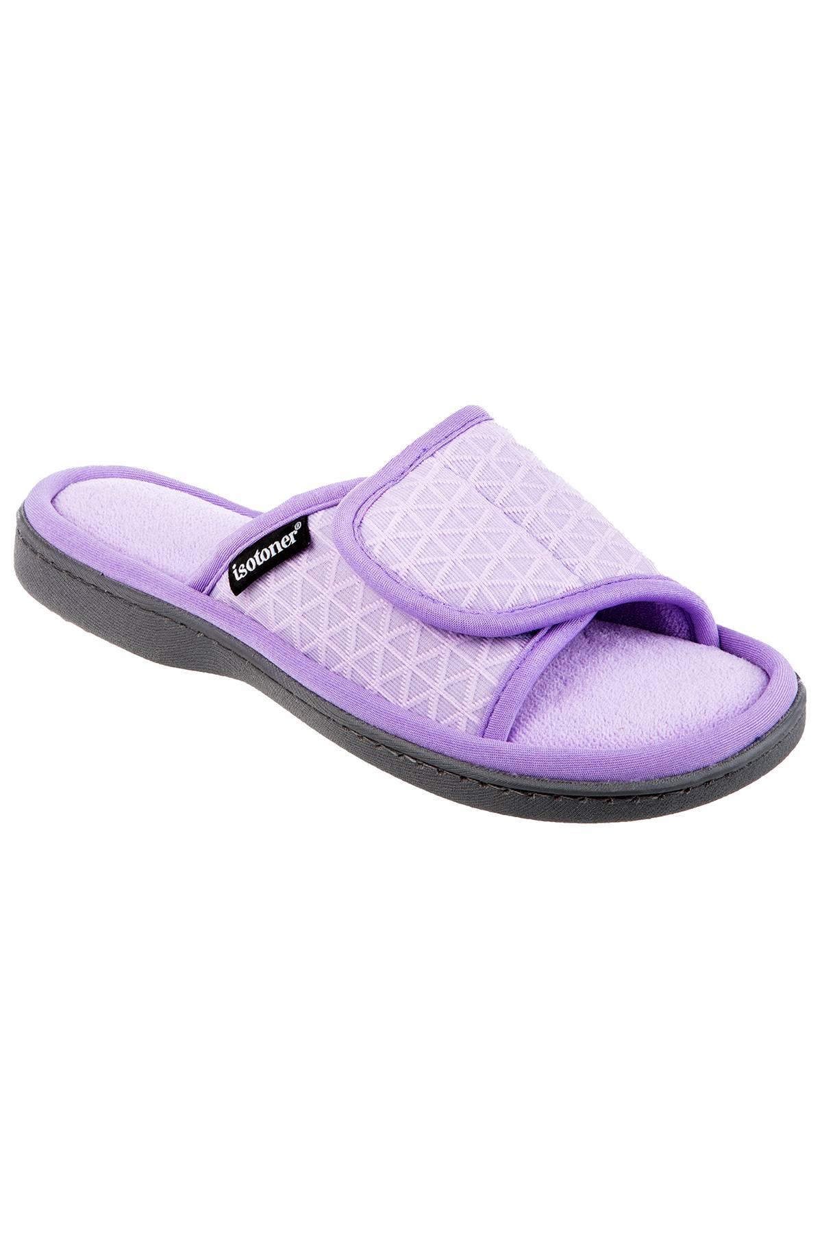 Isotoner Signature Mesh Mia Moisture Wicking Adjustable Slide Slippera in Purple Pastel