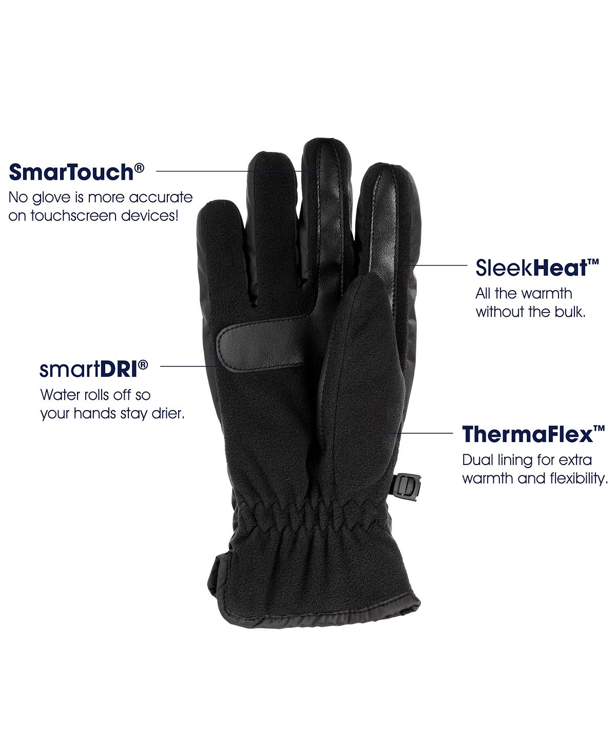 Isotoner Signature Sleek Heat Sports Gloves Black