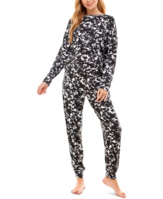 JACLYN INC Roudelain Printed Pajama Set White Tie Dye