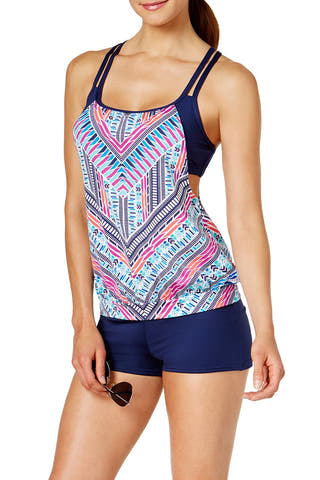 JAG Cross Back Tankini Top in Warm Print