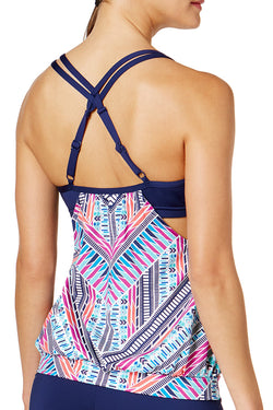 JAG Cross Back Tankini Top in Warm Print thumbnail 3