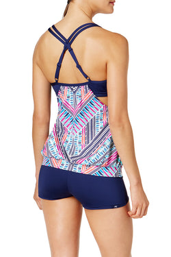 JAG Cross Back Tankini Top in Warm Print thumbnail 4