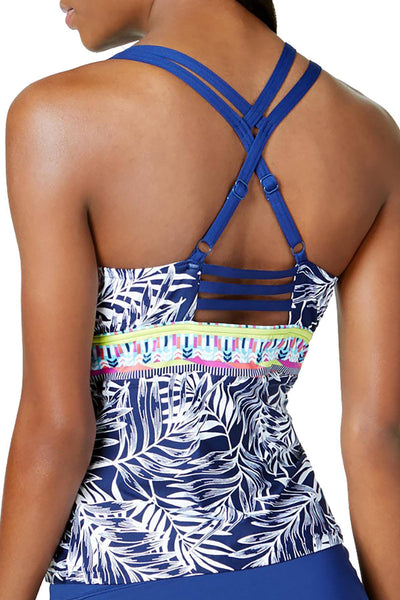 JAG Navy Tropical Palm D-Cup Underwire Tankini Top