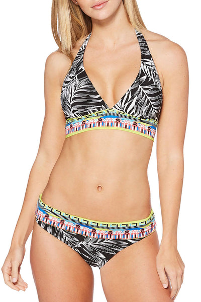 JAG Tropical Palm Halter Bikini Top in Black