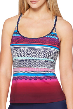 JAG Variegated Stripe Tankini Top in Very Berry Ombre thumbnail 2