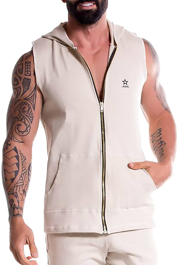 JOR Beige Squash Sleeveless Zip-Hoodie