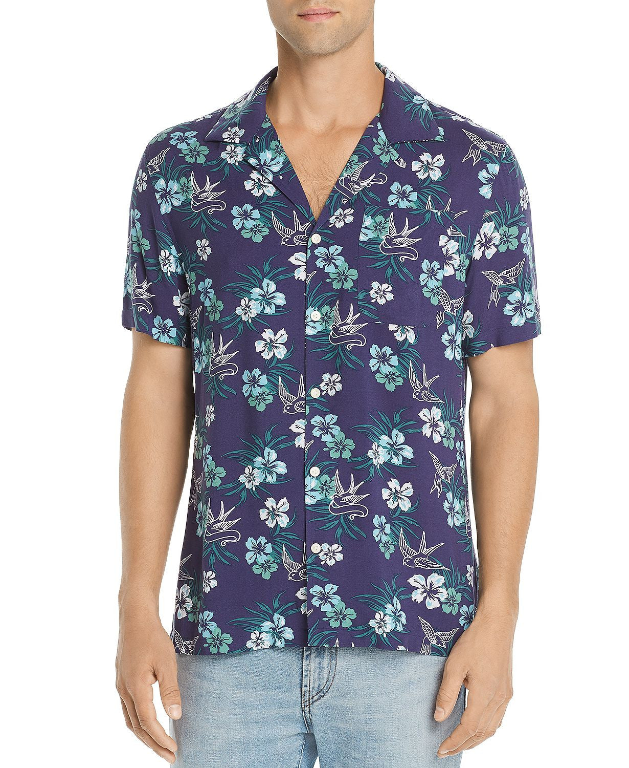 Jachs Ny Short-sleeve Floral-print Classic Fit Shirt Navy